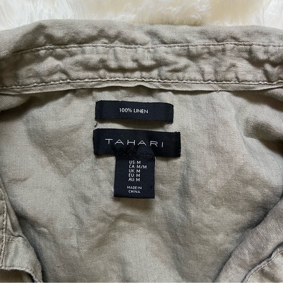 Tahari Green Linen Longline Button-Up Shirt - Picture 3 of 4